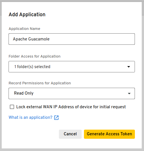 KSM application creation dialog.