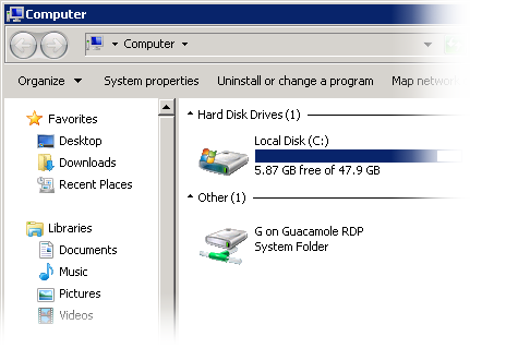 The Guacamole drive within a Windows RDP session.