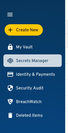 "Secrets Manager" selected within the navigation sidebar.